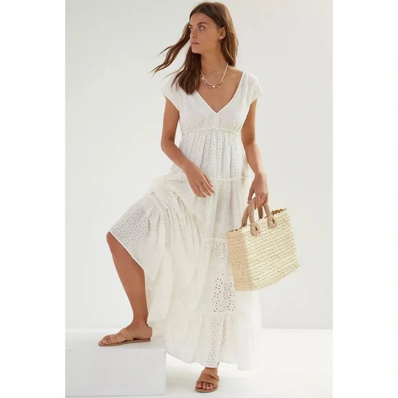 Anthropologie Tiered Eyelet Maxi Dress NWT Size Medium RARE Dress - Picture 5 of 16